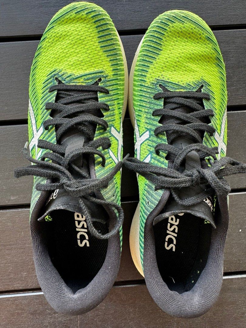 Asics magic speed v2 (Category: Sneakers) located in Singapore. Submitted by fairyfoamz (Listing ID 1391762250, Image 2). Description: original price $249 - US size 7.5 - Bright green and white color - Lightly used - Soles show some wear - Overall good condition - Perfect for running!.