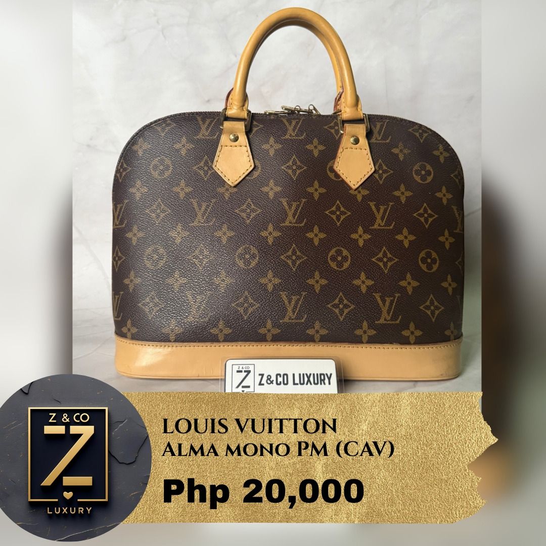 Authentic LV Alma mono PM (Category: Luxury Bags & Wallets) located in Caloocan City. Submitted by zandcoluxury (Listing ID 1391778142, Image 1). Description: LOUIS VUITTON ALMA MONO PM ▫️ 💯 Guaranteed Authentic ▫️ BRAND: Louis Vuitton ▫️ MATERIAL/COLOR: Monogram Canvas ▫️ HARDWARE: Gold ▫️ INCLUSION: Bag and generic twilly ▫️ SELLING PRICE: Php 20,000 ▫️ CONDITION: Great Condition 8.5/10 ▫️ NOTES: this is re-🎨 vanchetta, some with hardware chi