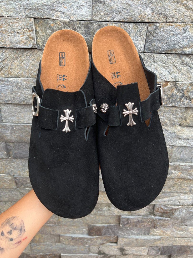 Birkenstock x Chrome Hearts (Category: Slippers & Slides) located in Bacolod City. Submitted by novymae23 (Listing ID 1391840812, Image 2). Description: Birkenstocks x Crome Hearts 'Boston' Size 44 Excellent Condition Pair Only.