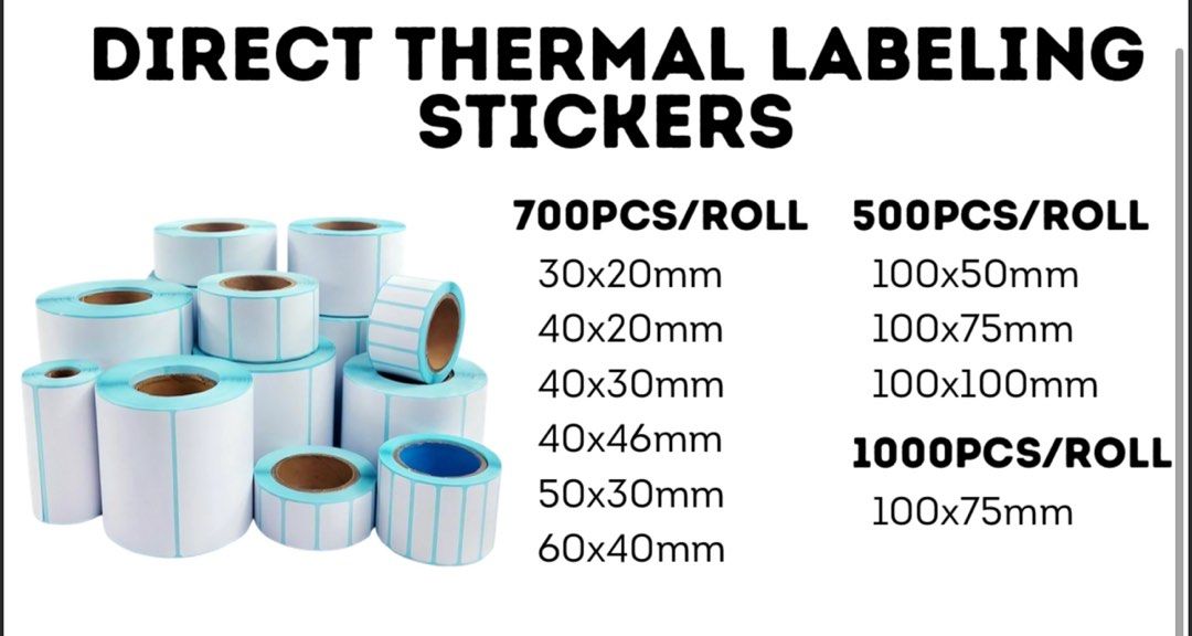 Direct Thermal Waybill Stickers (Category: Printers, Scanners & Copiers) located in Quezon City. Submitted by djsjanxma (Listing ID 1391827823, Image 1). Description: Free shipping around Metro Manila! Open to negotiate if bulk! Waybill sticker roll size available : 30x20mm 700 pcs - 23 php per roll 40x 20mm 700 pcs - 26 php per roll 40x30mm 700 pcs - 33 php per roll 40x46mm 700 pcs - 46 php per roll 50x30mm 700 pcs - 39 php per roll 60x 40mm 700