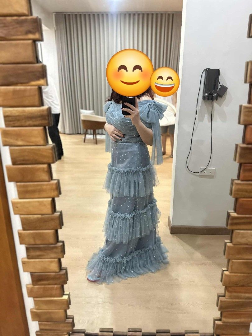 Dusty Blue Tulle Gown (Category: Evening dresses & gowns) located in Makati City. Submitted by dreyga (Listing ID 1391923225, Image 2). Description: Dusty Blue Tulle Gown with Swarovski | Maid of Honor/ Bridesmaid/ Debut Off Shoulder Gown 📌Perfect for Maid of Honor/ Bridesmaid/ Debut/ Special Occasion 📌Can fit M-XL 📌Adjustable back and padded 📌Custom-made, unique design ❤️ You’ll definitely stand out ✨ 📌With Swarovski crystals which makes it