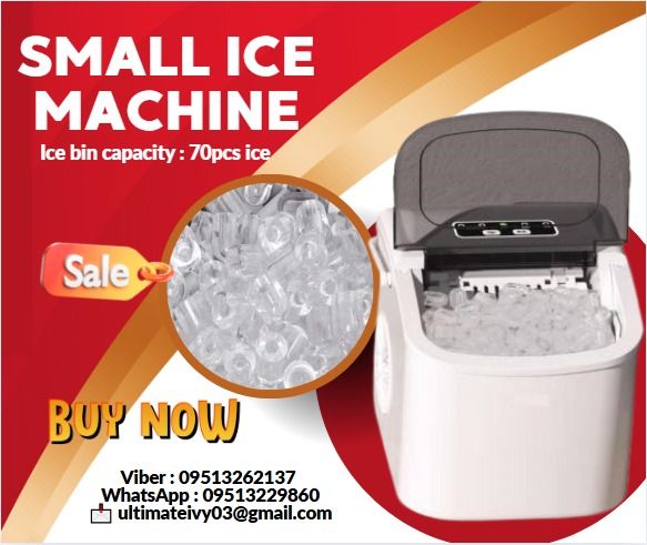For Sale Home Small Ice Machine (Category: Ice-cream Makers) located in Caloocan City. Submitted by ultimatekh80569 (Listing ID 1391831759, Image 1). Description: Model BMHB Rated output 15KG/24H Voltage 220V50HZ1P Power 90W Machine size 222*294*290mm Inlet water 1.3L Ice quantity 9pcs / once Ice bin capacity 70pcs ice Miking -ice time 6~8min Packing size 0.08CBM G.W. 9KG.