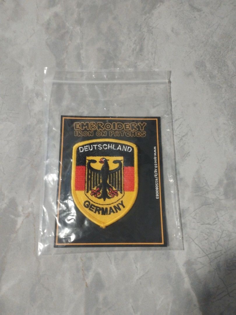 Germany Patch (Category: Other Stationery & Craft) located in Singapore. Submitted by shakingtimbers (Listing ID 1391842554, Image 1). Description: Patch can be ironed or sewed on a cloth, bag or even jacket..