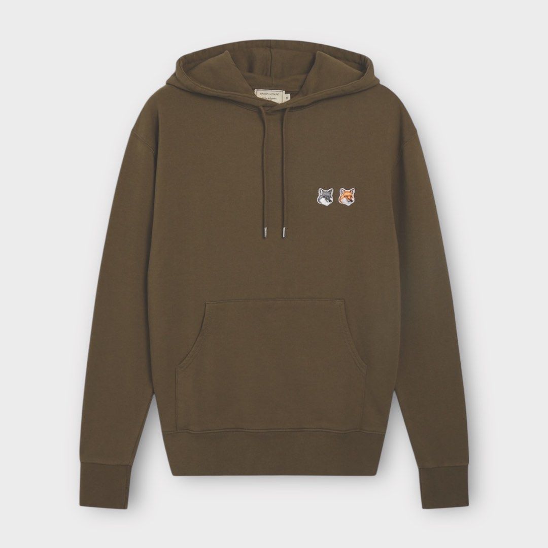 Maison Kitsune Olive Double Fox Head Hoodie (Category: Luxury Apparel) located in Baguio. Submitted by oh.seph (Listing ID 1391747896, Image 1). Description: XXS on tag Width – 18.5 Shoulder – 19 Length – 25 .