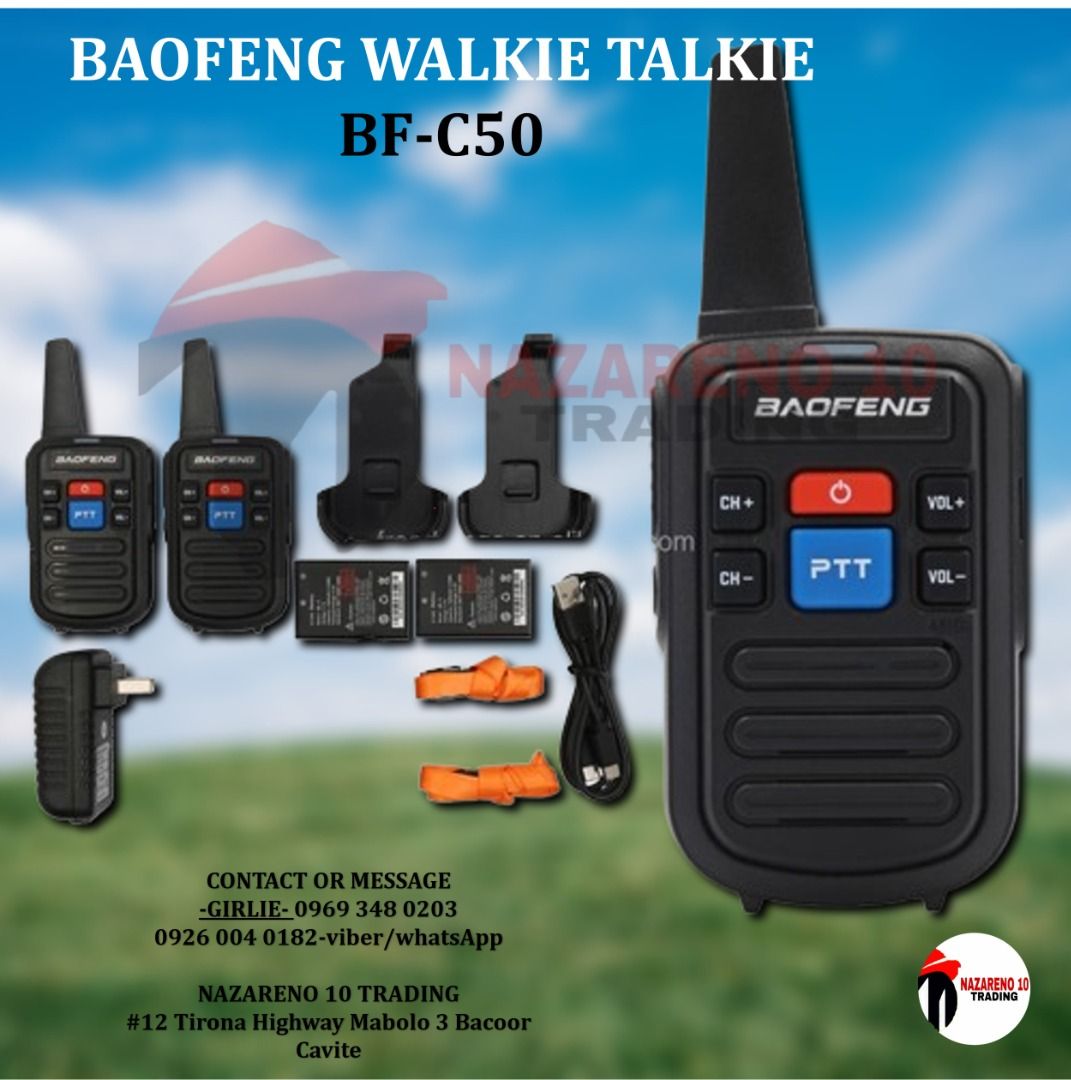 MINI WALKIE TALKIE BAOFENG BF-C50 (Category: Walkie-Talkie) located in Las Pinas. Submitted by itsmegelai.ram (Listing ID 1391804274, Image 1). Description: *** BAOFENG BF-C50 *** Mini walkie talkie ***WE OFFER DISCOUNT IN BULK ORDER*** Pin Location: Nazareno 10 Trading #12 General Tirona Highway Mabolo 3 Bacoor Cavite CONTACT PERSON: Look for GIRLIE 0969 348 0203 0926 004 0182 0956 702 8557 0933 855 9510 STORE HOURS: 8a.m to 5p.m Monday to Satur