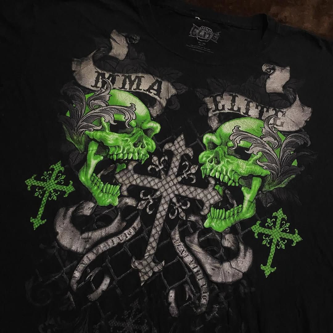 MMA Elite Green Skull (Category: Tshirts & Polo Shirts ) located in Manila. Submitted by sixbullets (Listing ID 1391881816, Image 2). Description: Width: 24" Length: 27" Issue(s): Minor crackprint PICTURE FROM PREVIOUS OWNER.