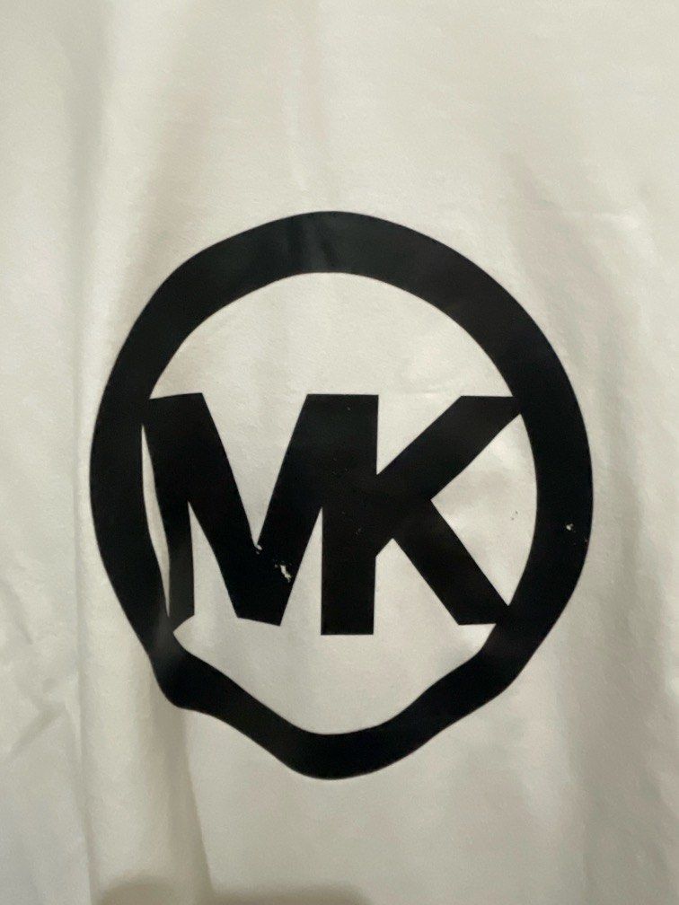 Unisex White MK hoodie (Category: Coats, Jackets and Outerwear) located in Pasig City. Submitted by katiesclosett (Listing ID 1391829270, Image 2). Description: Original Michael Kors hoodie. Black logo print is chipped since this was stored for a while. RFS: not being used.