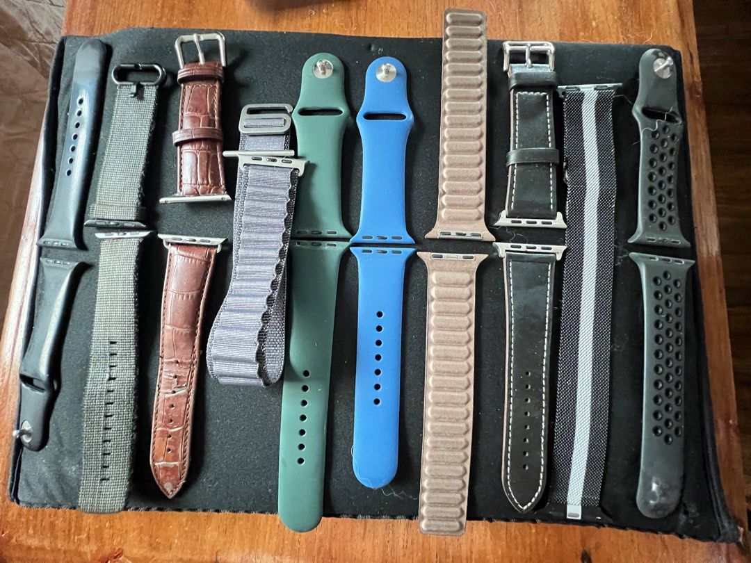 Apple Watch straps (Category: Men's Watches) located in Pasig City. Submitted by da__44 (Listing ID 1386984842, Image 1). Description: Disposing various Apple Watch straps for 44, 45 and 49 mm. Used them for my Apple Watch 5 and Ultra 2. all are class A only. Not being used anymore and decluttering. TAKE ALL.