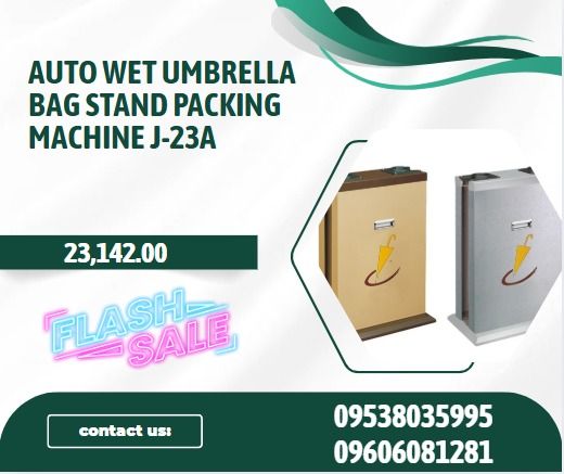 Auto Wet Umbrella Bag Stand Packing Machine J-23A (Category: Umbrellas) located in Caloocan City. Submitted by 09051674995 (Listing ID 1391962055, Image 1). Description: "material: 201 SUS accessory: one side with 100pcs short umbrella bag;the other side with 100pcs long umbrella bag item size:490*300*770mm".