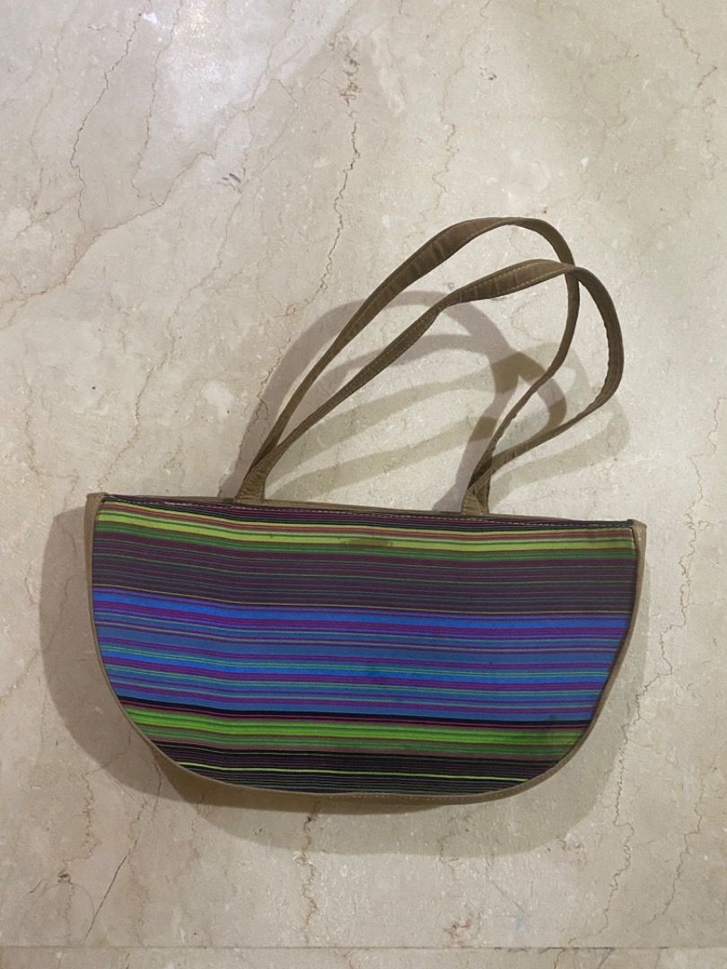 Bag-A-Holic Striped Half Moon Shoulder Bag (Category: Shoulder Bags) located in Makati City. Submitted by lenaloved (Listing ID 1391978966, Image 2). Description: Bag-A-Holic Striped Half Moon Shoulder Bag Kept in storage, needs cleaning Approx. 11.5in W x 6in H x 1.65in D Accessories : Shoulder Bag : Fashion.