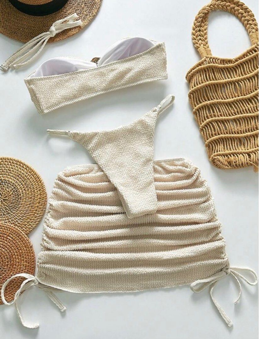 Beachwear summer outfit (set) (Category: Bikinis & Swimsuits) located in Valenzuela. Submitted by she.reyes (Listing ID 1392112343, Image 2). Description: ‼️‼️BRAND NEW SWIMSUIT‼️‼️ 📌Beachwear outfit 3pcs set 📌 fit to XS-Small 📌 stretchable 📌 removable chest pad 📌 apricot color 📌 lakas maka sexy 📌 Free anklet & necklace Pm if interested. Will send actual picture.
