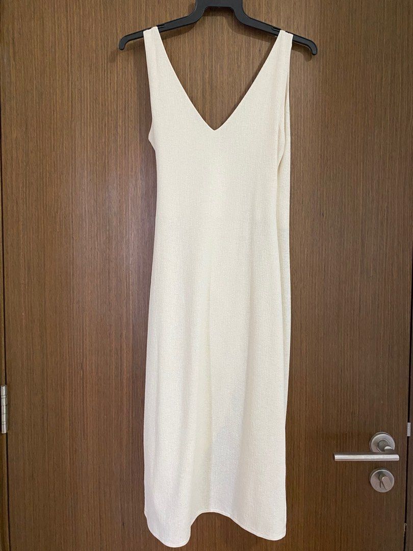 h&m cream wrap dress Ladies - Cream Linen-Blend Wrap Dress - Size: S