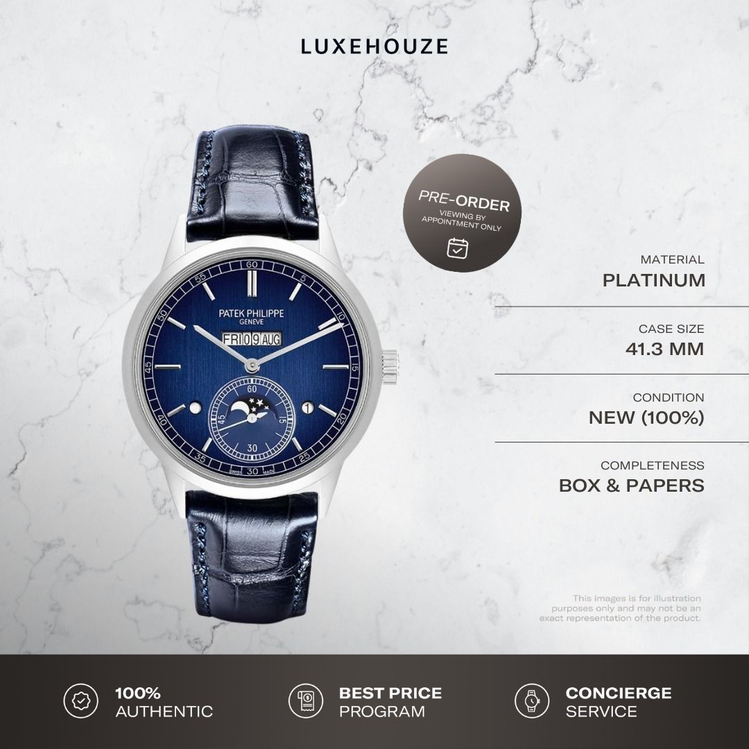 New 2025 Patek Philippe Complications 5236P-001 Blue (Category: Watches) located in Singapore. Submitted by luxehouze (Listing ID 1391442108, Image 1). Description: Luxehouze is your trusted marketplace to buy and sell luxury goods. Luxehouze SG Pte Ltd is a licensed luxury goods marketplace and regulated dealer. WHY US? 100% Authentic with Money-Back Guarantee Best Price Program* Luxury Sourcing * T&Cs apply. OUR SERVICES • Watch Purchase - Shop