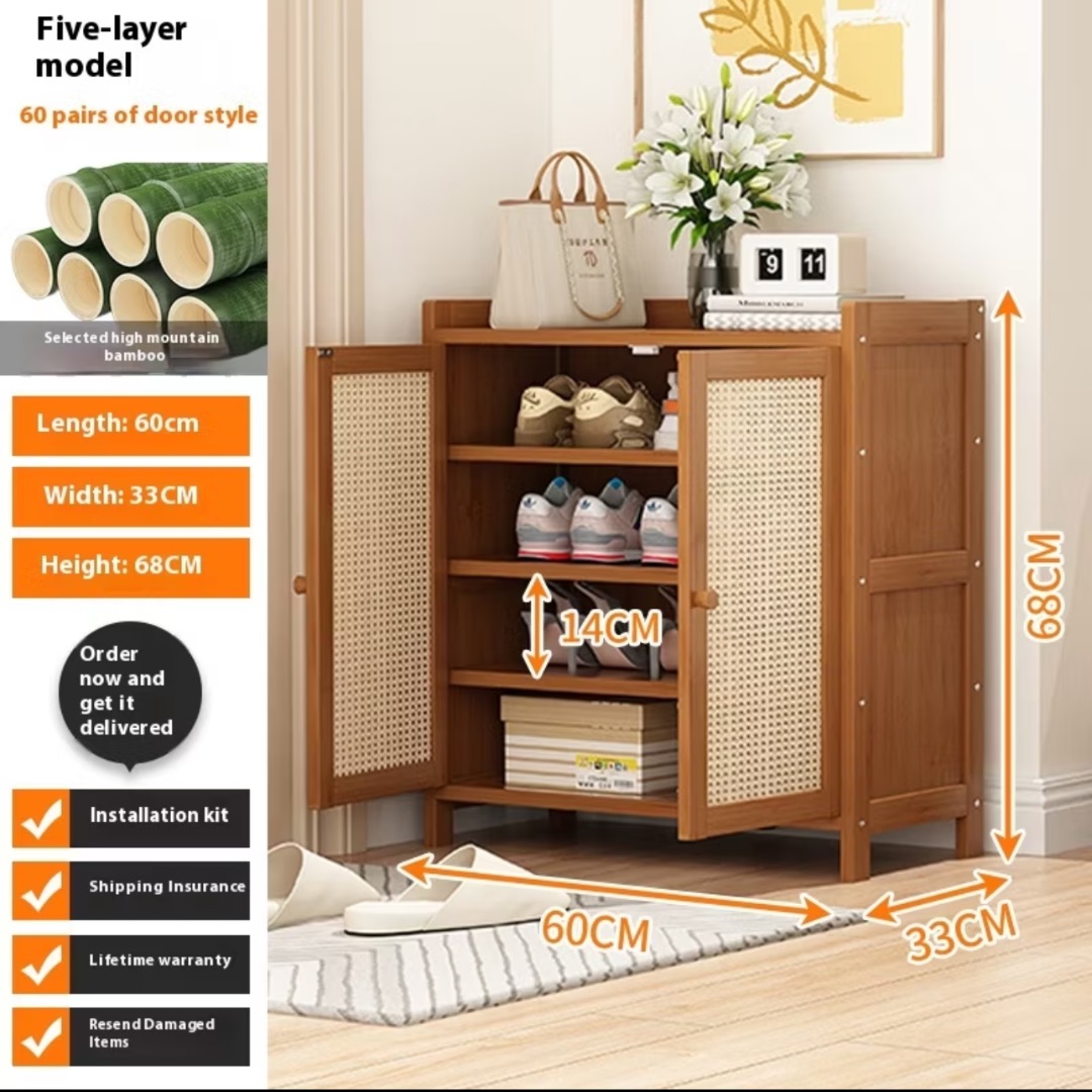 Rattan Shoe Cabinet | Double Door Shoe Rack | Wooden Shoe Storage ...