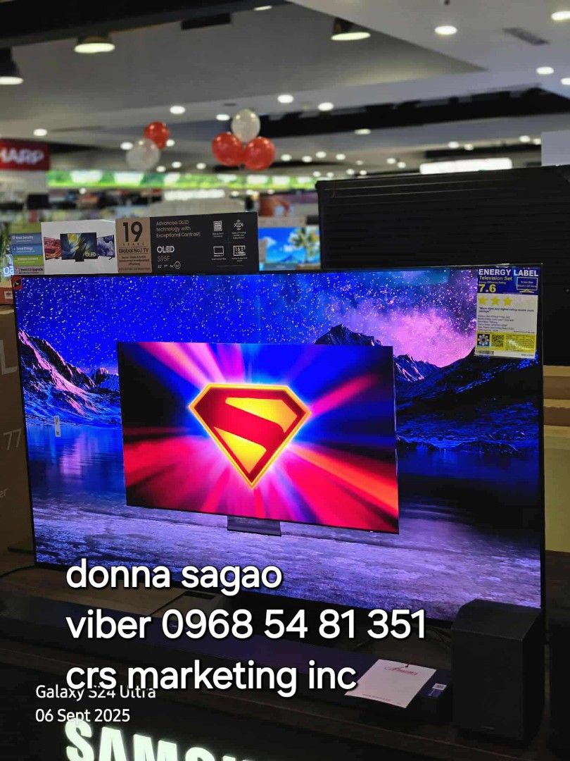 Samsung Oled (Category: TV) located in Manila. Submitted by donnasagao03665 (Listing ID 1392028468, Image 1). Description: 💙 SAMSUNG OLED TV 2025 MODEL FREE SOUNDBAR 55S95F 65S95F 77S95F 83S95F 55S85F 65S85F 💙 QA55S95F - 91,500 / T420 QA65S95F - 99,500 QA77S95F - 147,700 / Q800F QA83S95F - 217,300 / Q930F ( free installation and demo within metro manila - wall bracket not included ) QA55S85F - 62,800 QA65S85F - 77,700 PRICE MAY CHANGE WITHOUT P
