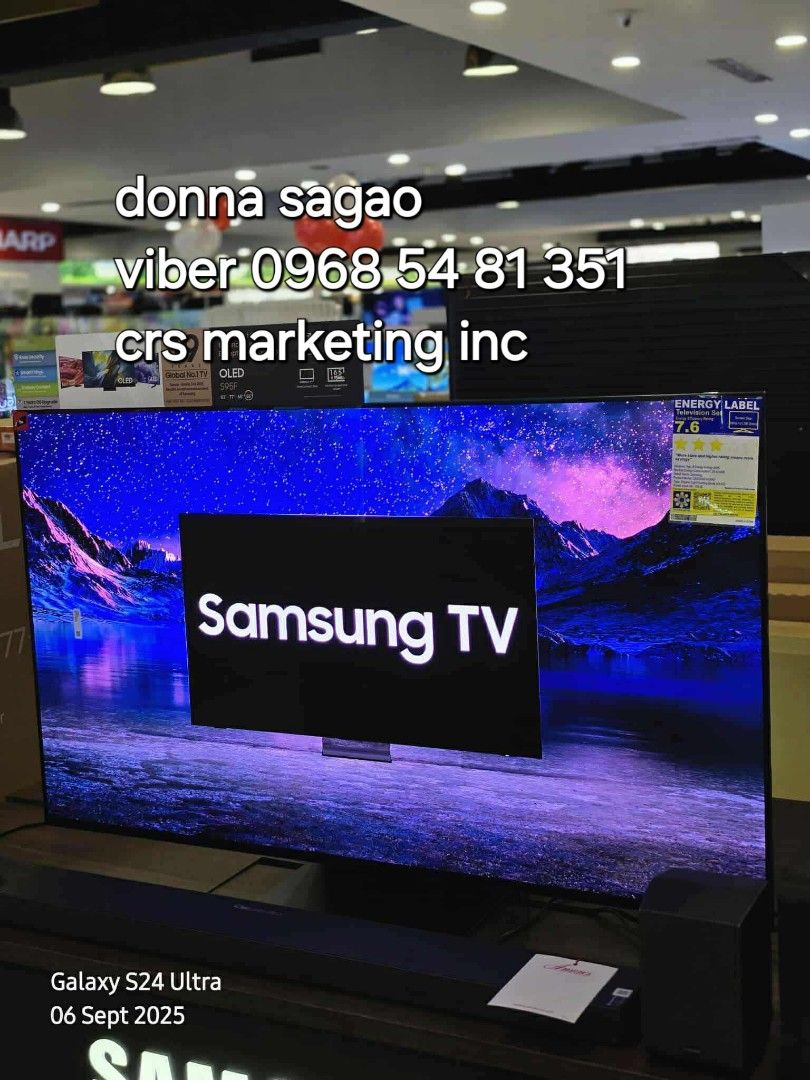 Samsung Oled (Category: TV) located in Manila. Submitted by donnasagao03665 (Listing ID 1392028468, Image 3). Description: 💙 SAMSUNG OLED TV 2025 MODEL FREE SOUNDBAR 55S95F 65S95F 77S95F 83S95F 55S85F 65S85F 💙 QA55S95F - 91,500 / T420 QA65S95F - 99,500 QA77S95F - 147,700 / Q800F QA83S95F - 217,300 / Q930F ( free installation and demo within metro manila - wall bracket not included ) QA55S85F - 62,800 QA65S85F - 77,700 PRICE MAY CHANGE WITHOUT P