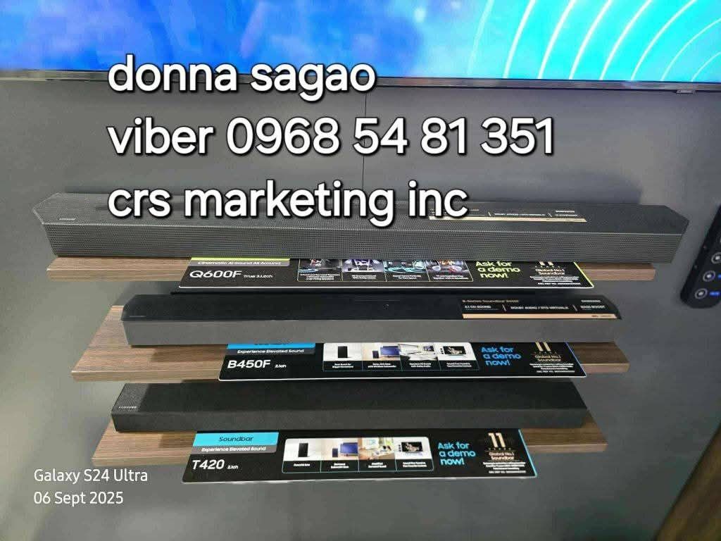 Samsung soundbar (Category: Soundbars, Speakers & Amplifiers) located in Quezon City. Submitted by daligcon19 (Listing ID 1392049065, Image 2). Description: 💙 SAMSUNG SOUNDBAR 2025 MODEL / SAMSUNG TOWER SPEAKER / SAMSUNG SPEAKER MUSIC FRAME 💙 📍 MUSIC FRAME HW LS60D - 14,500 📍 TOWER MX T50 - 12,300 MX T70 - 17,200 MX ST50B - 18,900 📍 SOUNDBAR HW B400F - 4,000 HW B450F - 10,000 HW Q600F - 12,800 HW QS700F - 22,300 HW Q800F - 24,800 HW Q930F - 