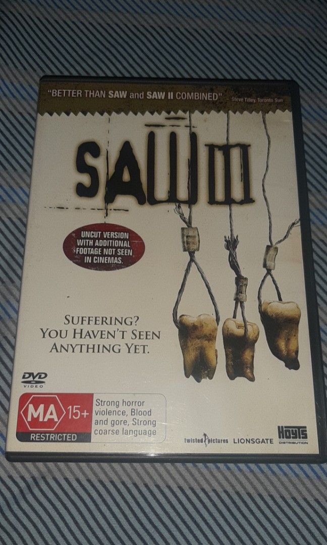 Saw 3 DVD (Category: CDs & DVDs) located in Mauban. Submitted by danielpasamba (Listing ID 1392116630, Image 1). Description: Classic Movie. RFS: No longer in use stuck lang sa bahay..