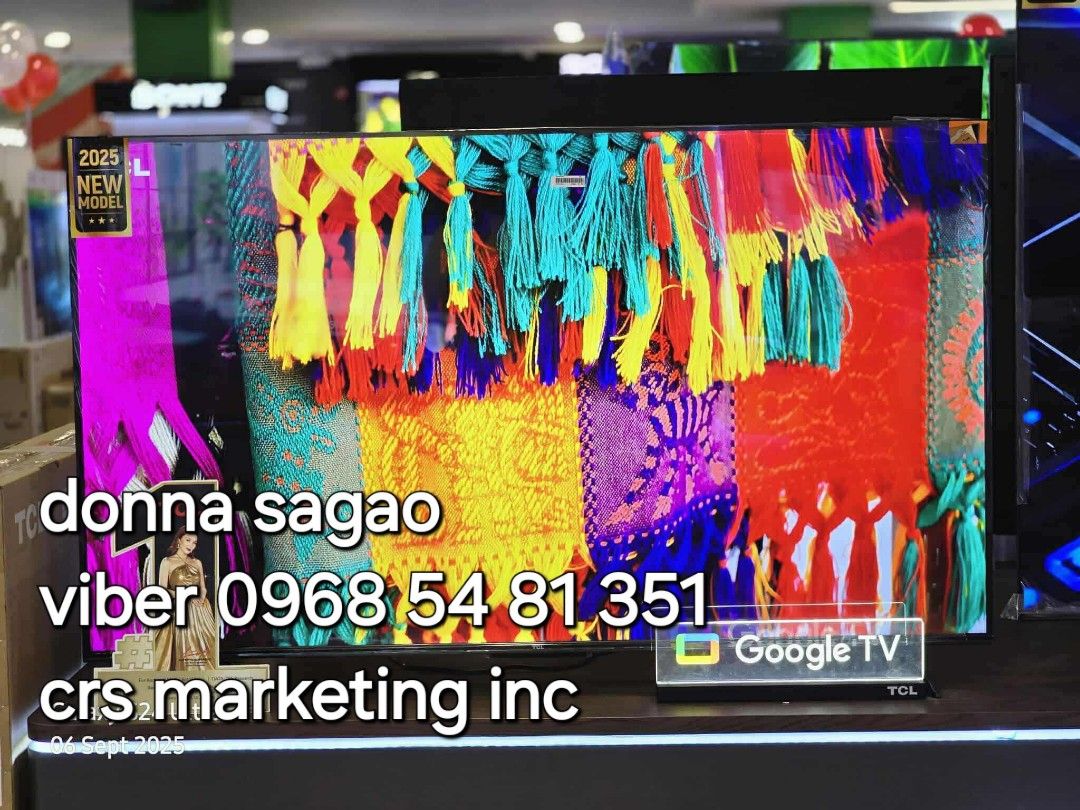Tcl google tv (Category: TV) located in Manila. Submitted by donnasagao03665 (Listing ID 1392074298, Image 1). Description: 💙 TCL GOOGLE TV 2025 MODEL 43S5K 40S5K 32S5K QLED FHD 75P6K 4K UHD 43V6B 50V6B 55P635 65V6B 💙 FHD ANDROID TV QLED 32S5K - 10,700 40S5K - 13,000 42S5K - 14,900 4K UHD 75P6K - 41,000 4K UHD V6B 43V6B - 16,500 50V6B - 18,400 65V6B - 30,200 55P635 - 19,200 PRICE MAY CHANGE WITHOUT PRIOR NOTICE BRANDNEW AND SEALED TCL HOME SERV