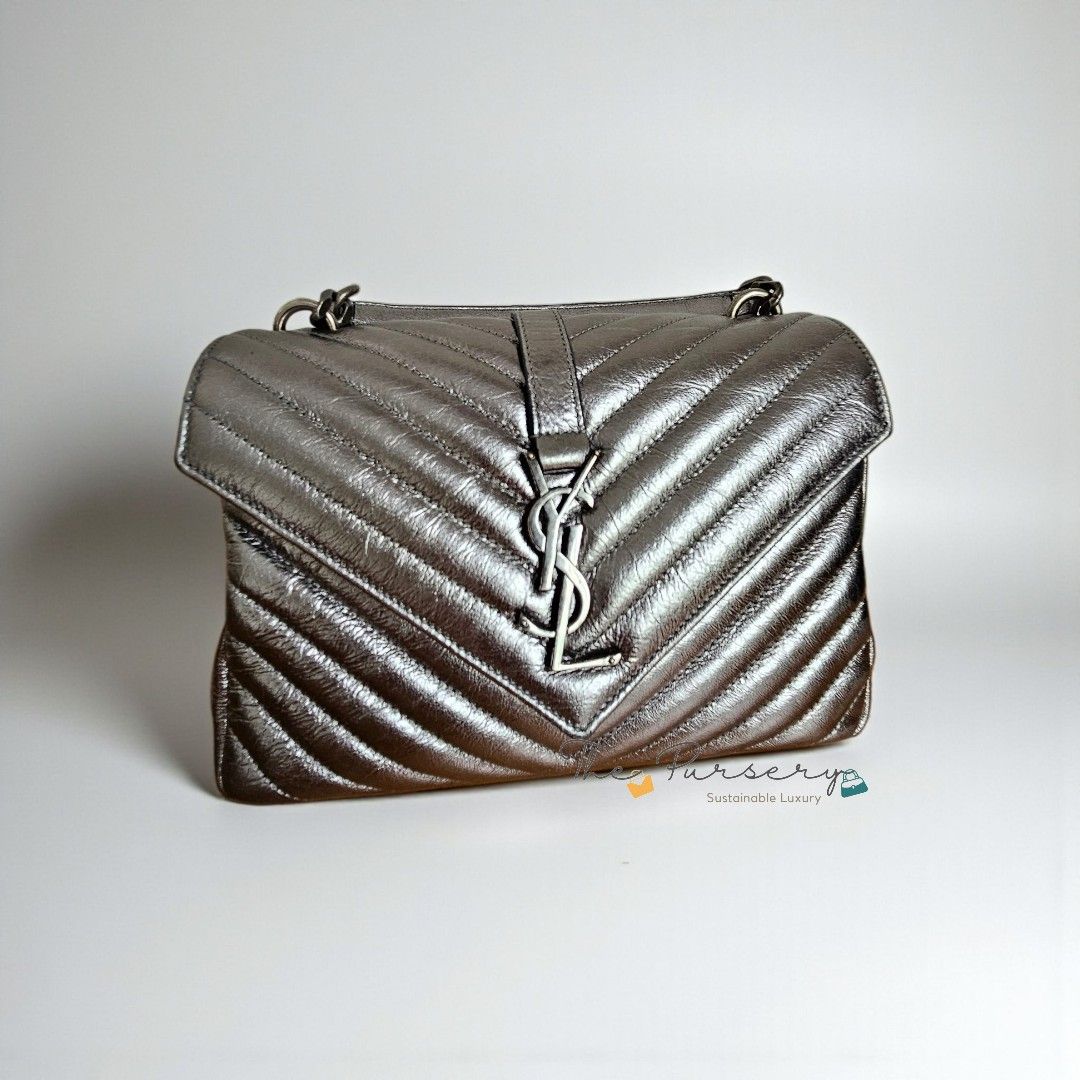 YSL College Medium with RHW (Category: Luxury Bags & Wallets) located in Dasmarinas. Submitted by thepursery.ph (Listing ID 1392021919, Image 1). Description: College Medium in Metallic Silver with RHW Rank A Minimal signs of usage Inclusions: Strap, original dustbag and cards Guaranteed authentic, with lifetime moneyback if proven fake by professional authenticators ✨️ 0% interest for layaway 🩵 Credit cards accepted subject to additional platfo