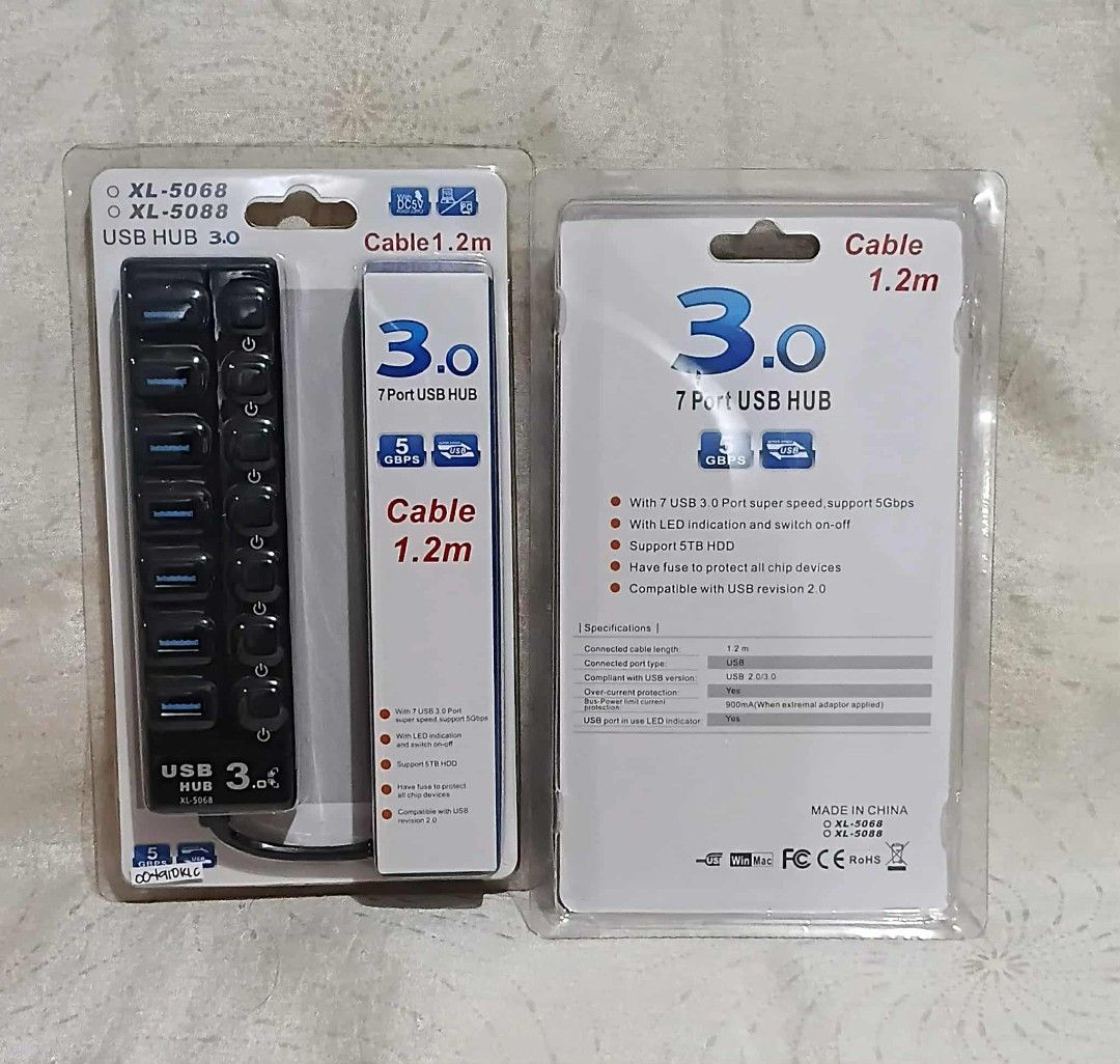 7-Port USB 3.0 Hub with 1.2m Cable - High-Speed Data Transfer (5Gbps) (Category: Electrical, Adaptors & Sockets) located in Manila. Submitted by chinggayg.190 (Listing ID 1392198331, Image 2). Description: 7-Port USB 3.0 Hub with 1.2m Cable - High-Speed Data Transfer (5Gbps) Condition: New Model: XL-5068 / XL-5088 Description: Maximize your connectivity with this 7-port USB 3.0 hub, perfect for expanding your computer’s USB capabilities. It offer