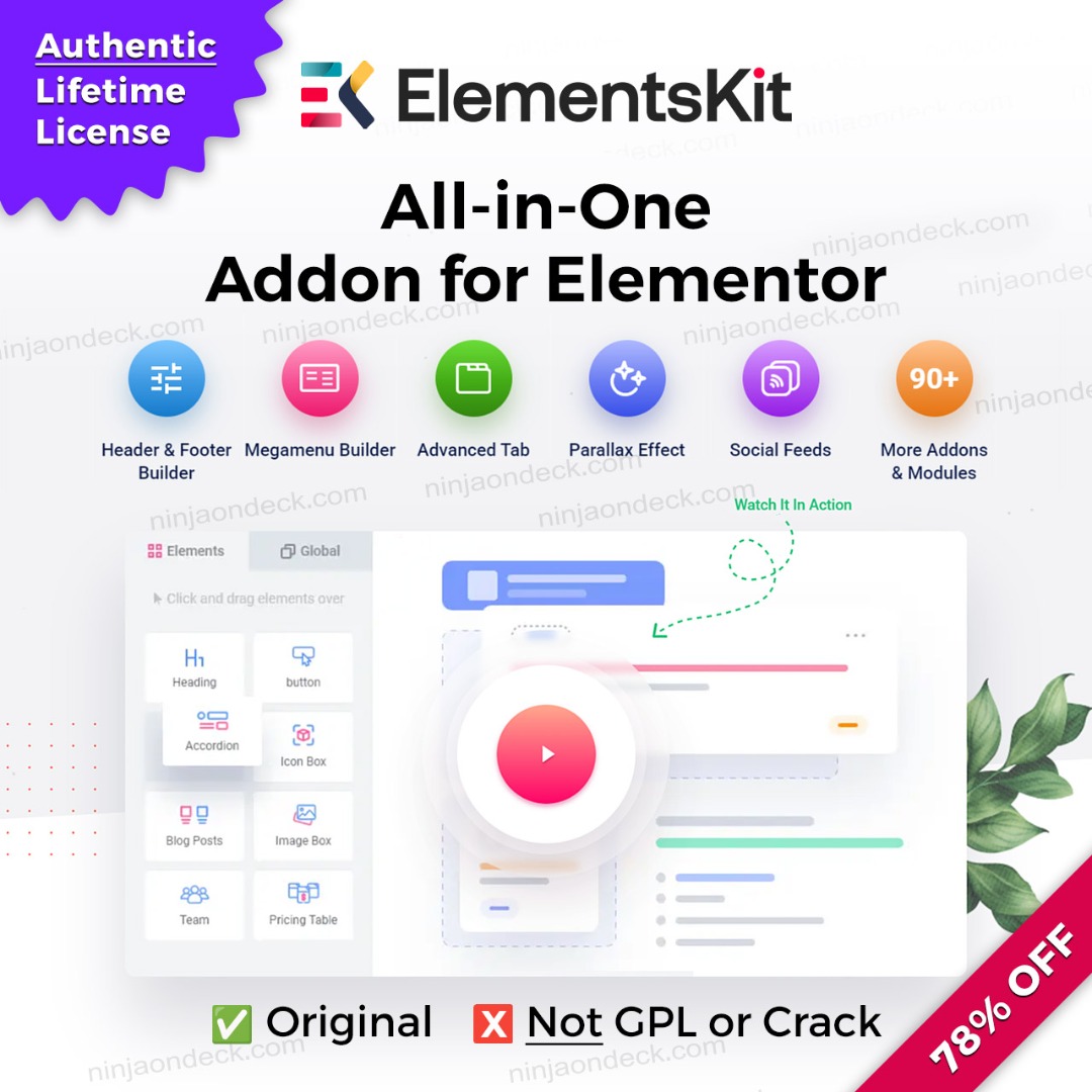 🥷 ElementsKit Pro Official License ‒ Lifetime / 1-Year ‒ WordPress ...