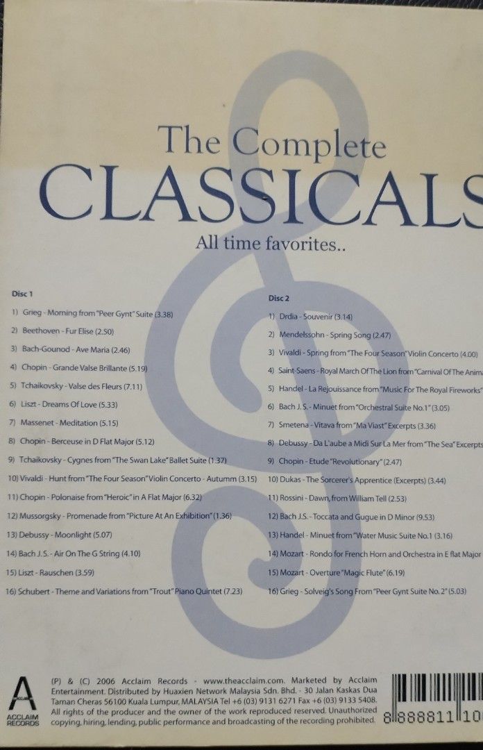 Cd The Complete Classicals 2disc (Category: CDs & DVDs) located in Batu Pahat. Submitted by NoorComputer (Listing ID 1392223091, Image 3). Description: Cd The Complete Classicals 2disc Berminat call pm wassap 0139975480.