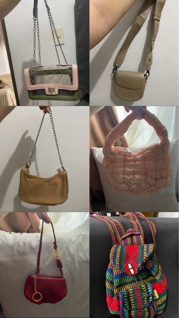 Handbag, pochette, mini backpack. bag take all six for 180 (Category: Luxury Bags & Wallets) located in Rizal. Submitted by julsdeclutterss (Listing ID 1392206297, Image 1). Description: Take all for 100 Back pack is sold and red mini bag .
