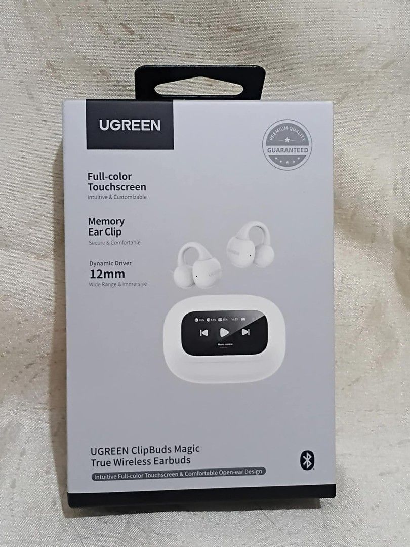 UGREEN ClipBuds Magic True Wireless Earbuds (Category: Earphones) located in Manila. Submitted by chinggayg.190 (Listing ID 1392196860, Image 1). Description: UGREEN ClipBuds Magic True Wireless Earbuds with Full-color Touchscreen. Features include customizable controls, memory ear clips for secure fit, and dynamic 12mm drivers for rich sound..