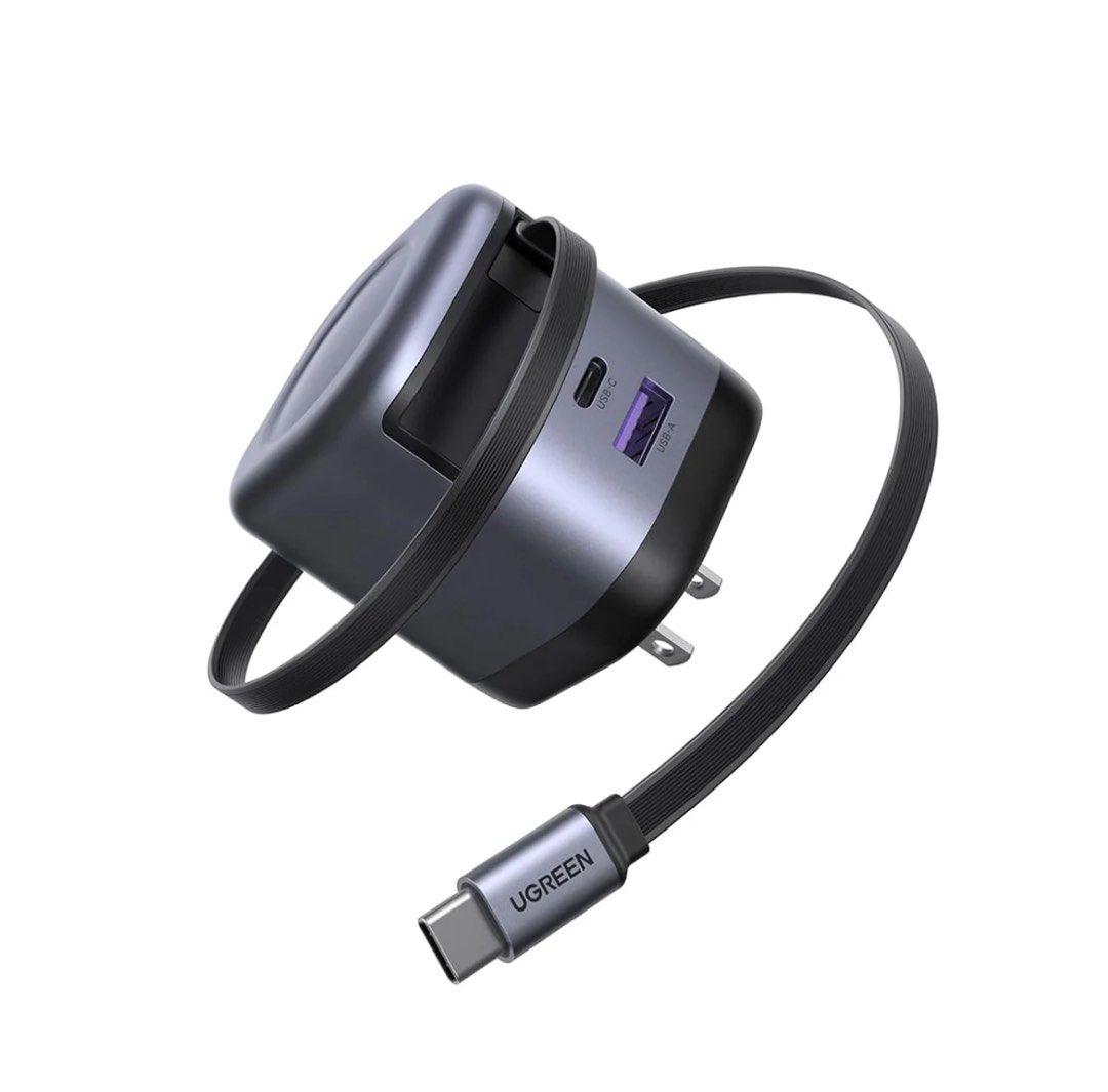 Ugreen Nexode Pro 45W 1xUSB-C + 1xUSB-A GaN Fast Charger with Type-C Retractable Cable (Category: Chargers & Cables) located in Makati City. Submitted by jc.cuerdo (Listing ID 1392157852, Image 3). Description: With Built-in Cable, Yet Smaller: This UGREEN 45W USB-C 3-Port charger has a Type-C retractable charging cable. Its size is about 30% smaller than original 45W chargers, making it easy to slip into pockets or bags, perfect for business tri
