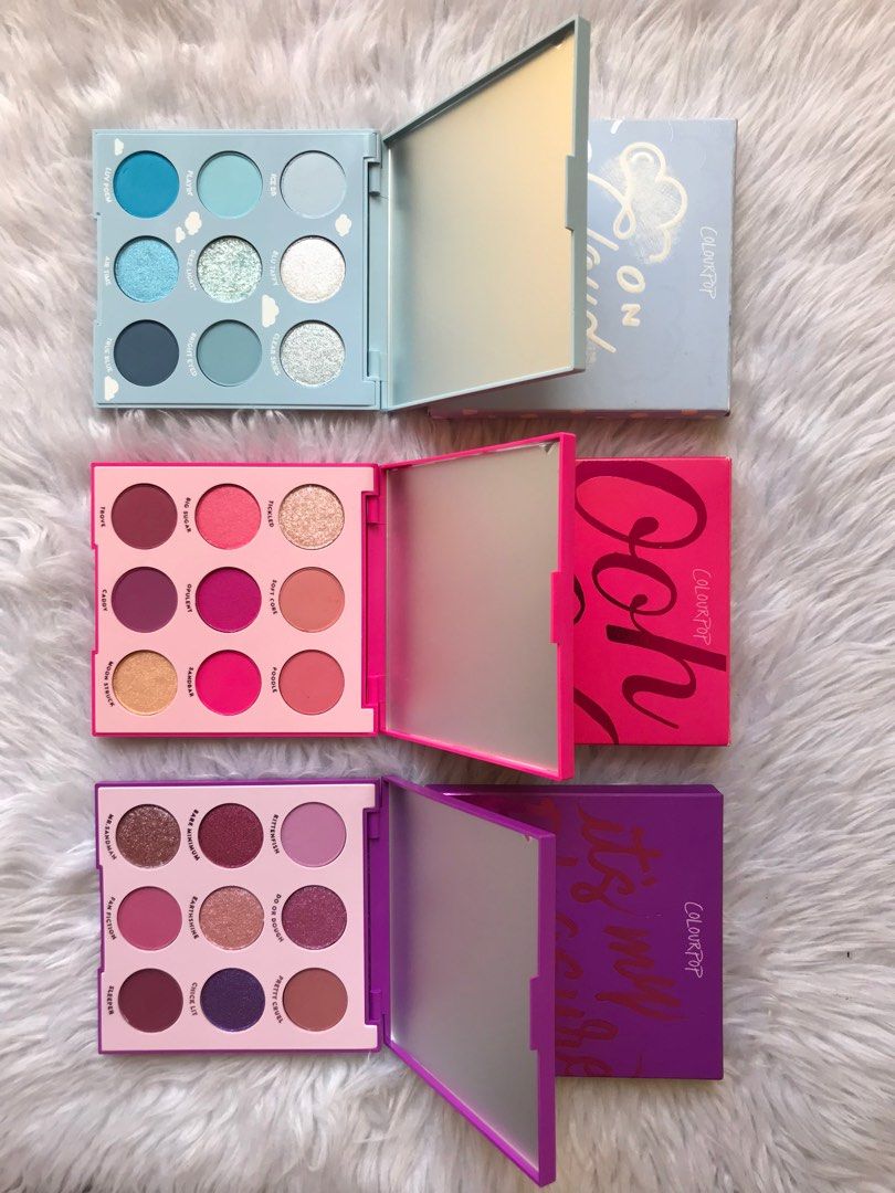 3pcs Colourpop Eyeshadow Pallete (Category: Makeup) located in Quezon City. Submitted by beautynglamph (Listing ID 1392384361, Image 2). Description: Selling these beautiful Colourpop palettes! Perfect for any look, from everyday to glam.”💖 Shades on Cloud blue Ooh La La It’s my pleasure Available ready to ship ‼️ Yes to sameday delivery 🛵 Location: Project 4 Cubao Qc 📍.