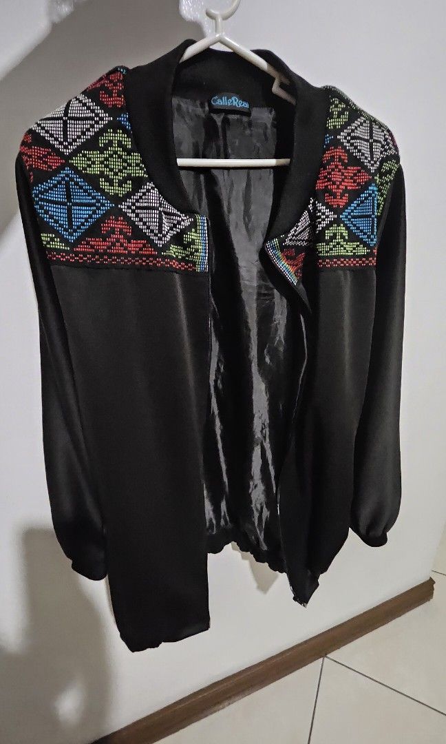 Filipiniana Jacket (Category: Coats, Jackets and Outerwear) located in Quezon City. Submitted by 88jellyfish88 (Listing ID 1392425946, Image 1). Description: Bought this item for 9k in Iloilo (store is like Kultura but inside Mega World mall I forgot the name). It's a jacket with traditional weave. It's unisex but seems sizing is for slimfit male. I'm 5'3 and it's too long for me. Probably can fit medium-large na payat guy. 💶 Gcash/bank transfer