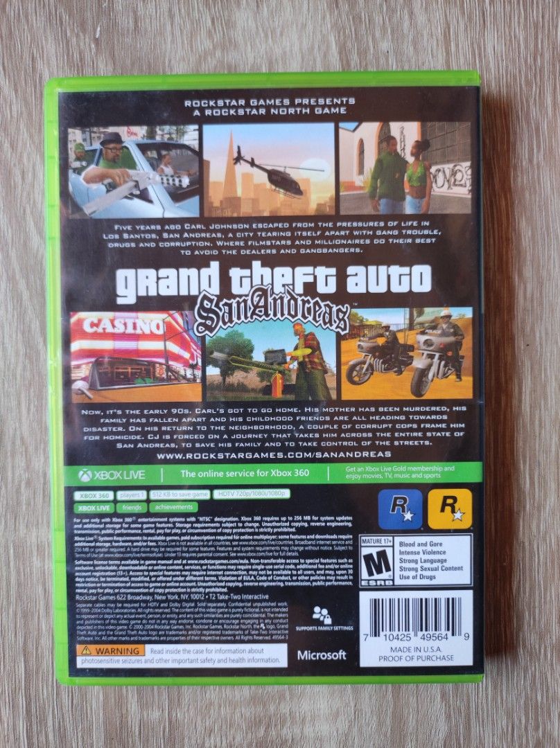 Grand Theft Auto San Andreas Game Xbox 360; Xbox One; Xbox Series X