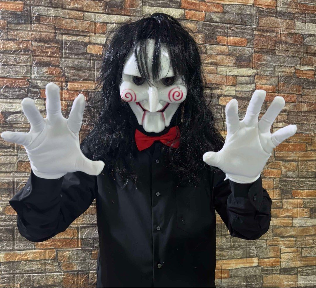 Halloween Mask Jigsaw Mask Set (Category: Occasions & Party Supplies) located in Pasig City. Submitted by JMToysandCollectibles (Listing ID 1392395182, Image 2). Description: ‼️NO RENTAL/ FOR SALE ONLY‼️ ‼️ON HAND STOCKS‼️ ✅PREMIUM QUALITY MASK Halloween Mask Jigsaw Mask Set PHP899 Includes: Mask, Wig, Bowtie, Gloves Pick Up or Delivery via Lalamove/ Grab MOP: Gcash/ BPI/ BDO.