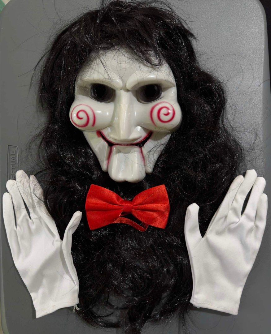 Halloween Mask Jigsaw Mask Set (Category: Occasions & Party Supplies) located in Pasig City. Submitted by JMToysandCollectibles (Listing ID 1392395182, Image 1). Description: ‼️NO RENTAL/ FOR SALE ONLY‼️ ‼️ON HAND STOCKS‼️ ✅PREMIUM QUALITY MASK Halloween Mask Jigsaw Mask Set PHP899 Includes: Mask, Wig, Bowtie, Gloves Pick Up or Delivery via Lalamove/ Grab MOP: Gcash/ BPI/ BDO.