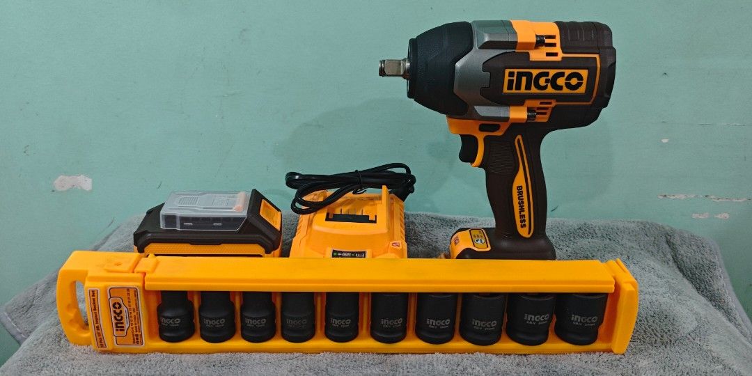 Ingco impact wrench (Category: Construction Tools & Equipment) located in Marikina City. Submitted by ceejayhans (Listing ID 1392455948, Image 2). Description: brandnew and original ingco impact wrench 850nM brushless motor with 1pc 4ah battery with charger with socket set 10pcs montalban located.