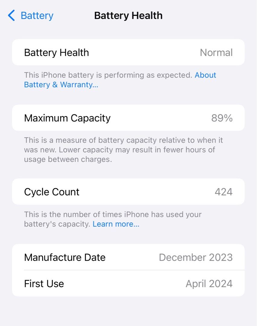 iPhone 15 Pro Max 256gb titanium grey 89 battery, Mobile Phones