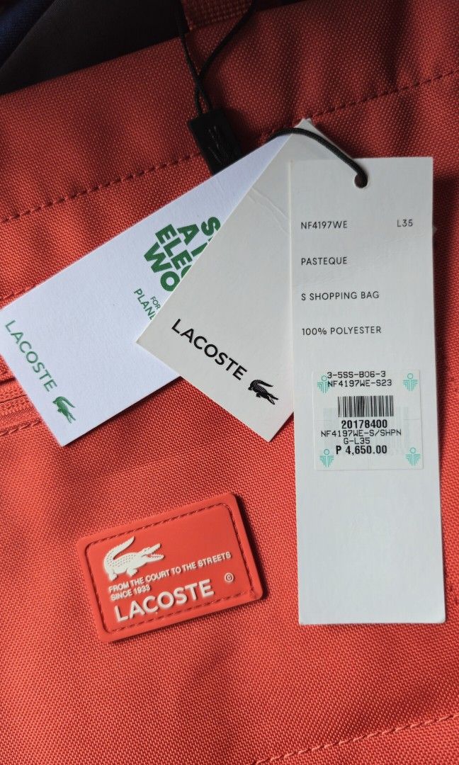 Lacoste Neoday Small Tote (Category: Luxury Bags & Wallets) located in Baguio. Submitted by catdeclutters (Listing ID 1392356071, Image 2). Description: Unused Original Last price, free sf Serious buyers only please. 9.45 x 9.05 x 4.7 No COP!.