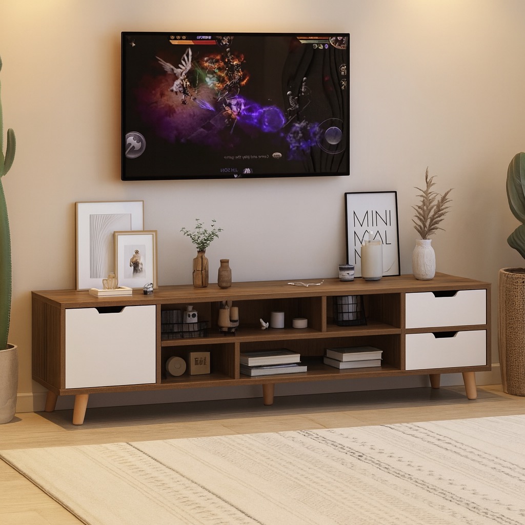Large Wooden TV Console Cabinet | Modern Living Room TV Stand ...