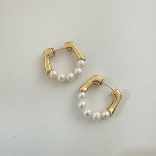 NEW 金色珍珠耳環 golden pearl earrings ring淡水珍珠64202679979649110