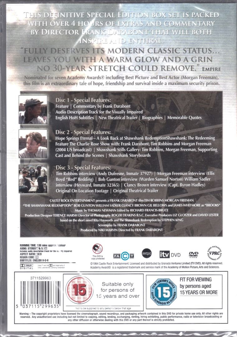 Ori DVD - SHAWSHANK REDEMPTION - (Collector 3-Disc Special Edition ...