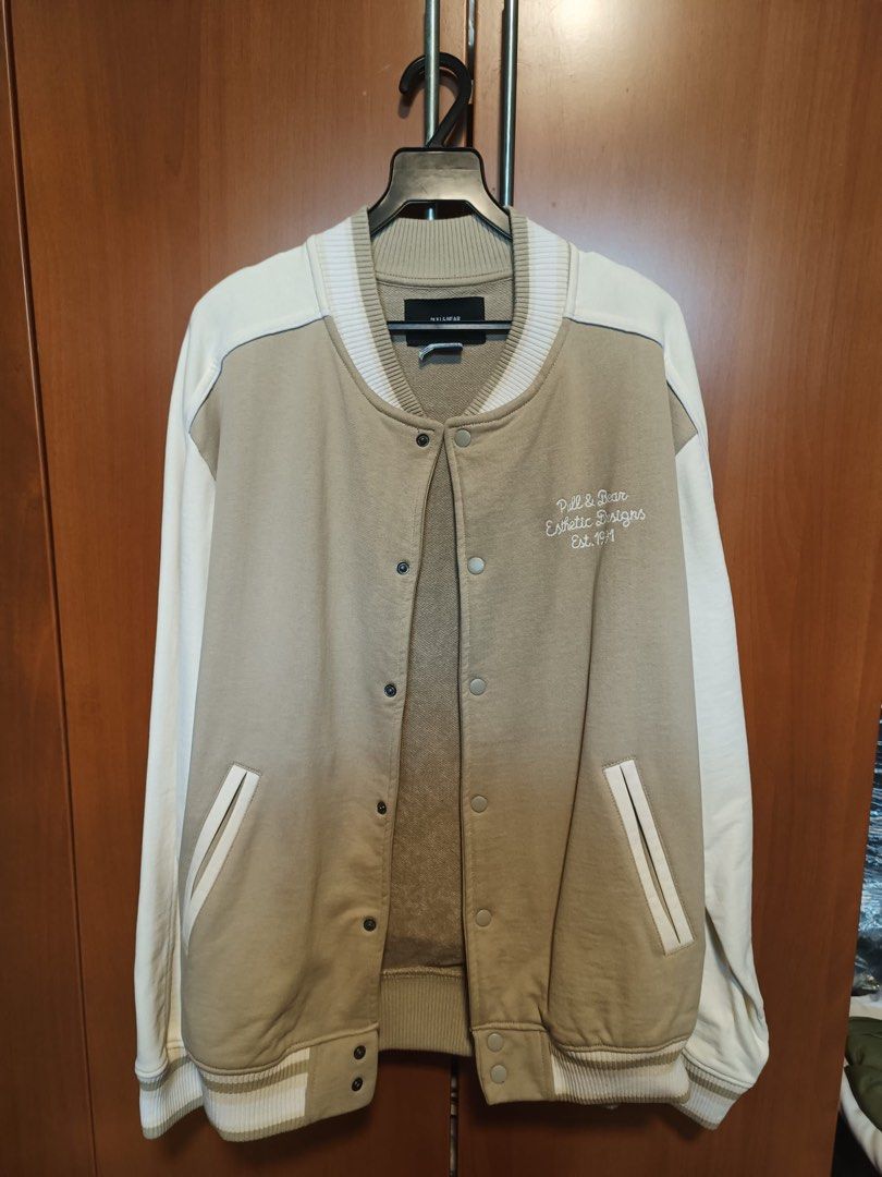 Pull&Bear Varsity Jacket (Category: Coats, Jackets and Outerwear) located in Singapore. Submitted by drabam (Listing ID 1392372231, Image 1). Description: Selling beige Pull&Bear varsity jacket for $15 Negotiable .