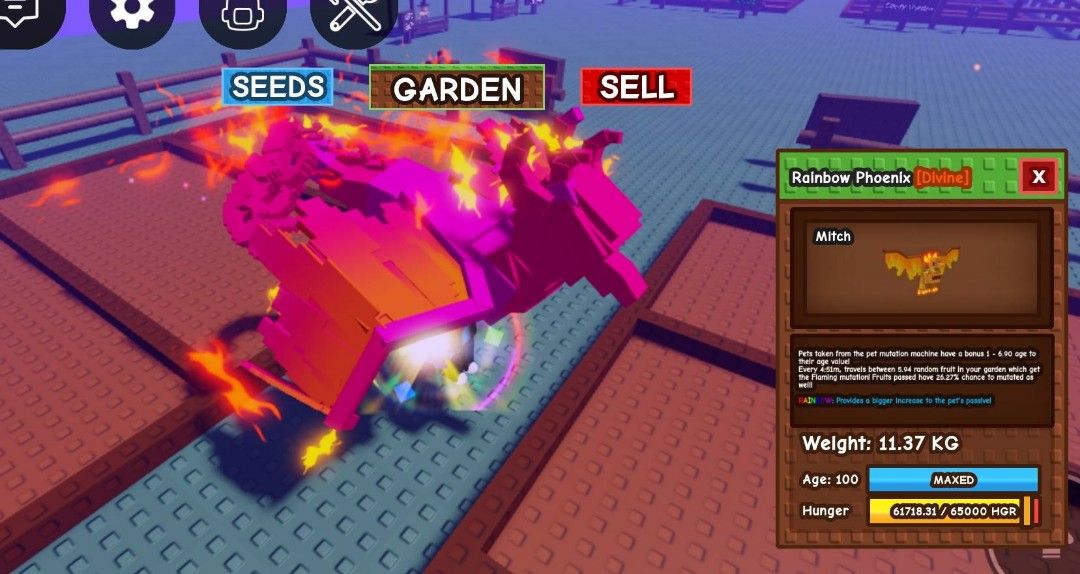 Rainbow Phoenix (Grow a Garden) (Category: Others) located in Manila. Submitted by dbxth (Listing ID 1392458558, Image 1). Description: photo is for reference only maxed age rainbow phoenix fire visual 🔥.
