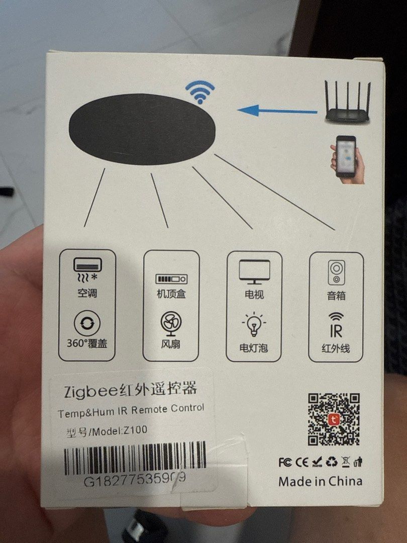 Zigbee Smart Universal IR Remote Controller (Category: Entertainment Systems & Smart Home Devices) located in Singapore. Submitted by derfner (Listing ID 1392392923, Image 2). Description: - Zigbee Smart IR Universal Remote Controller (Model: Z100) - Brand new (Opened once to try) - Tried to add to Apple Home via Zemismart Matter gateway in Smartlife/Tuya app but can’t get it on apple home. - Already reset and packed back into box as received. I 