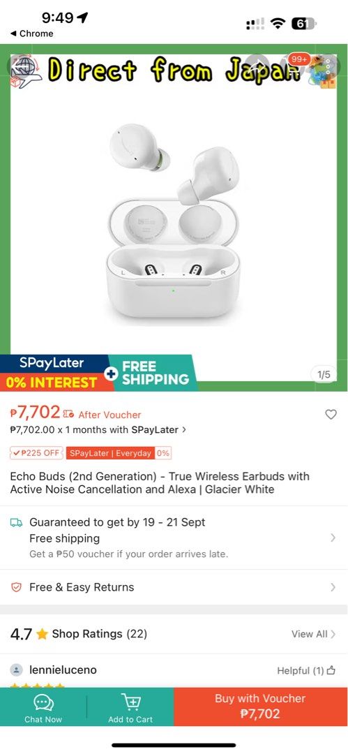 Amazon Echo Buds 2nd Gen (Category: Portable Music Players) located in Paranaque City. Submitted by hannah.agupit (Listing ID 1392504144, Image 2). Description: Unit and cable for charging 💯original connected to alexa app No issues Ready to use.