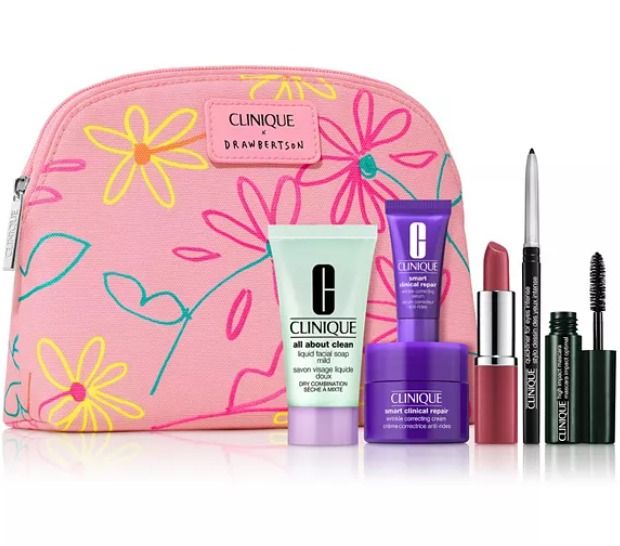 Clinique x Drawbertson 7pc Gift Set (Category: Face Care) located in San Juan City. Submitted by mia.concep (Listing ID 1392678457, Image 1). Description: Estimated Value: Php 5,500 Set Inclusions: - Clinique Smart Clinical Repair Wrinkle Correcting Cream, 15 ml/0.5 oz - Clinique Smart Clinical Repair Wrinkle Correcting Serum, 5 ml/0.17 oz - All About Clean Liquid Facial Soap Mild - 30ml - Clinique Pop Longwear Lipstick in Love Pop - Quickliner F
