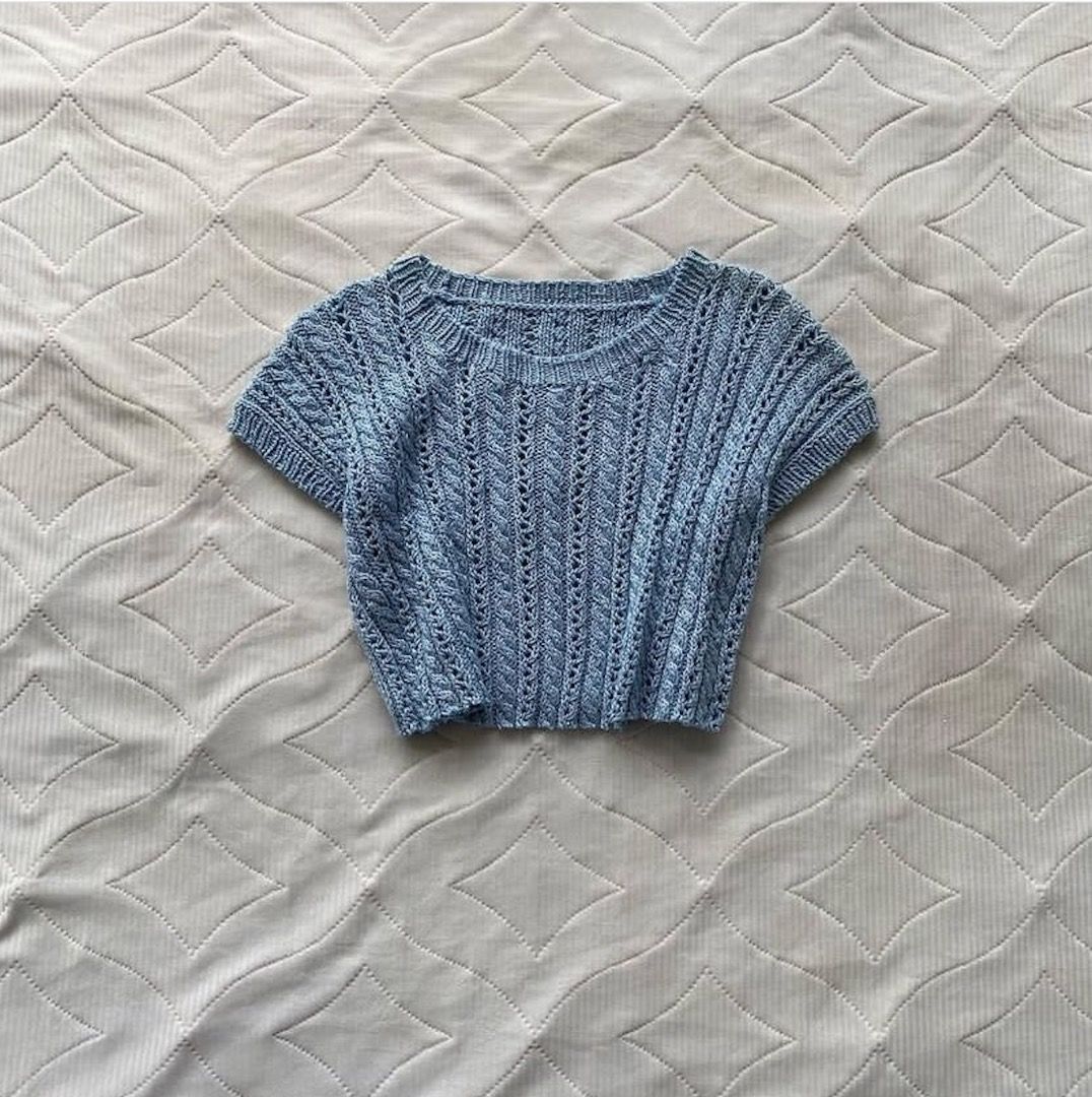 Cropped powder blue knitted vest type top (Category: Sleeveless) located in Los Banos. Submitted by ddn_07 (Listing ID 1392662392, Image 1). Description: - small to medium - worn once, bought from IG shop - nice for layering! from @shopbree.clo.