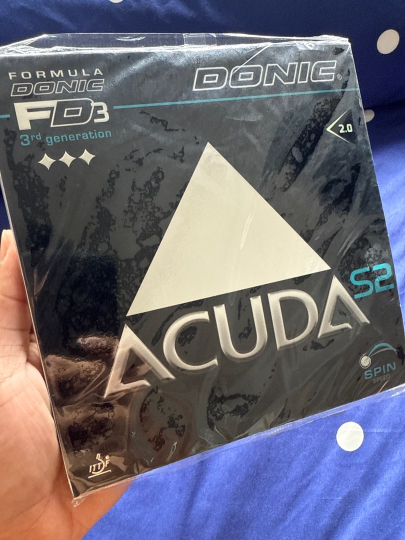 DONIC Acuda S2 – Rivestimento Per Paddle Da Tennis Tavolo In Confezione Originale, Gomma Con Effetto 100 E Controllo 59 Per Gioco Offensivo
