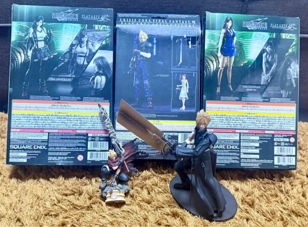Final Fantasy Games and Figures (Category: PlayStation) located in General Trias. Submitted by miggys_booth (Listing ID 1392552735, Image 2). Description: - (MISB) Final Fantasy 7 Play Arts Kai Tifa Lockhart: 7495 - (BIB) Final Fantasy 7 Play Arts Kai Tifa Dress Version: 5995 - (BIB) PLAY ARTS Cloud Strife FINAL FANTASYVII CRISIS CORE Action Figure: 3495 - (Loose) Final Fantasy VII Advent Children Cloud Play Arts Kai Figure: 2795 - (Loose) Disney