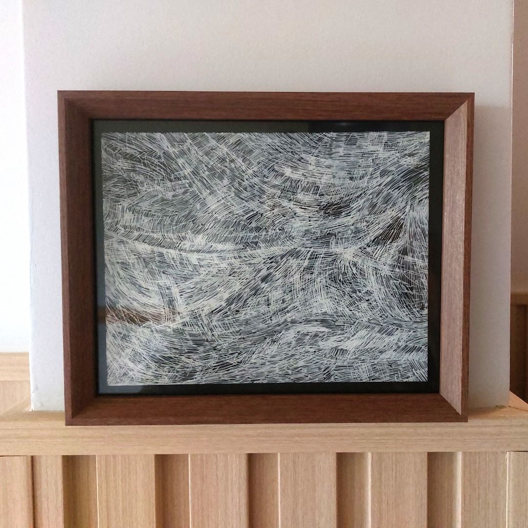 Framed art / contemporary (Category: Art & Prints) located in Baguio. Submitted by kaipldn (Listing ID 1392525467, Image 1). Description: Title: Quadrant II Size: 9"x7" Year: 2021 Medium: Acrylic on Board Frame size: 11"x9" (available) Frame color: Dark oak Artist: Kai Piluden With certificate of authenticity.